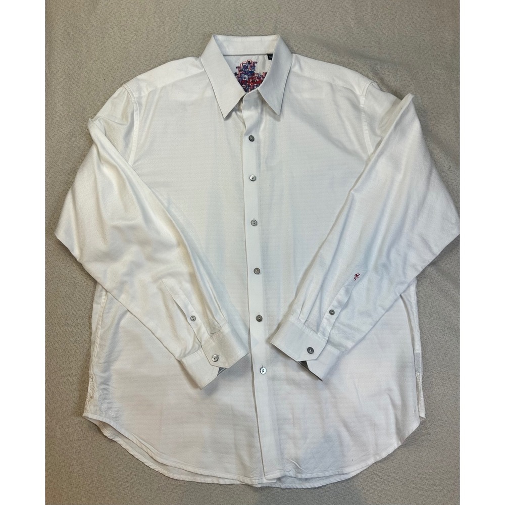 Robert Graham Mens White Jacquard Long Sleeve Button Down Shirt XL Geometric